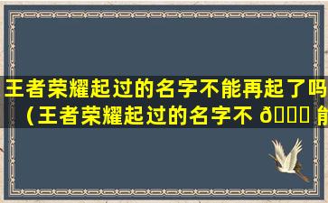 王者荣耀起过的名字不能再起了吗（王者荣耀起过的名字不 🍁 能再起了吗怎么办）